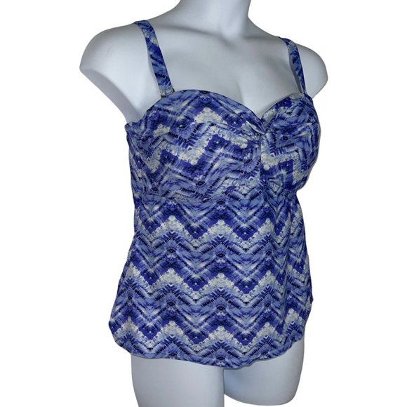Catalina Tie Dye Zig Zag Blue Adjustable Tankini Swim Top Womens Plus Size 1X - Picture 4 of 9
